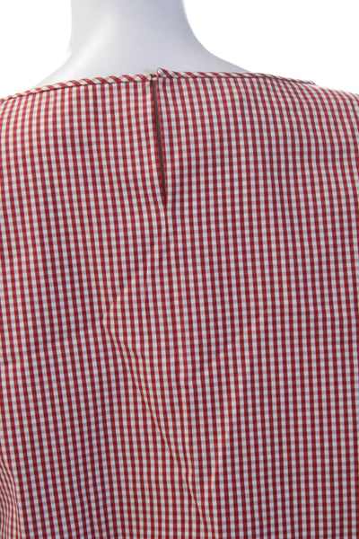 Lafayette 148 New York Women Basic Red Checked 3/4 Sleeve Blouse Size S