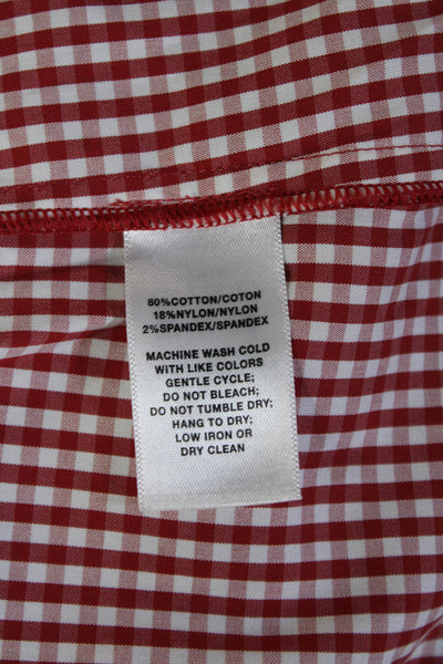 Lafayette 148 New York Women Basic Red Checked 3/4 Sleeve Blouse Size S