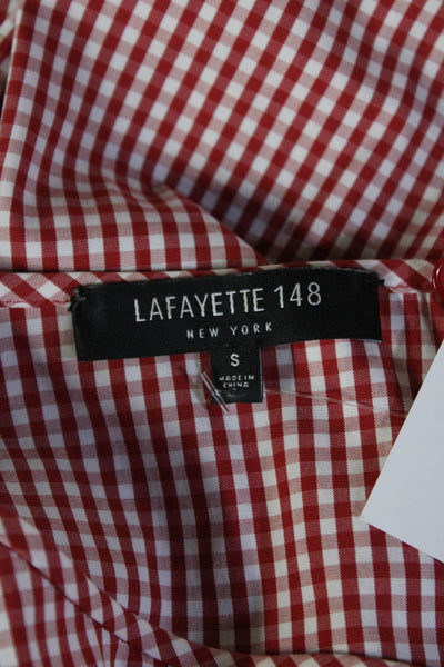 Lafayette 148 New York Women Basic Red Checked 3/4 Sleeve Blouse Size S