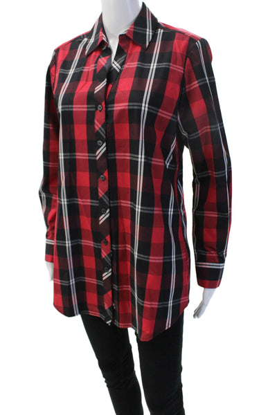 Foxcroft Womens Tunic Button-Up Black Plaid Collared Long Sleeve Size 8