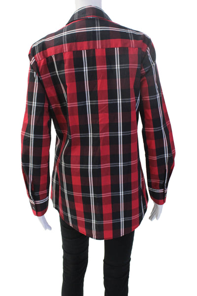 Foxcroft Womens Tunic Button-Up Black Plaid Collared Long Sleeve Size 8