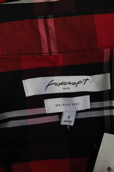 Foxcroft Womens Tunic Button-Up Black Plaid Collared Long Sleeve Size 8