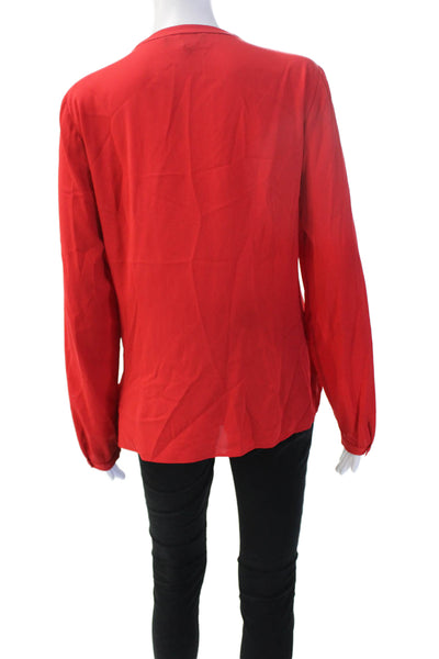 Lafayette 148 New York Women Red Silk Blend V-Neck Long Sleeve Blouse Size 8
