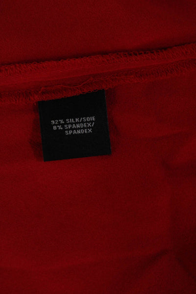 Lafayette 148 New York Women Red Silk Blend V-Neck Long Sleeve Blouse Size 8