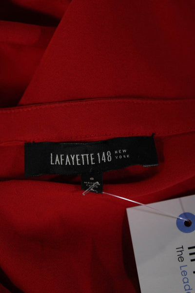 Lafayette 148 New York Women Red Silk Blend V-Neck Long Sleeve Blouse Size 8