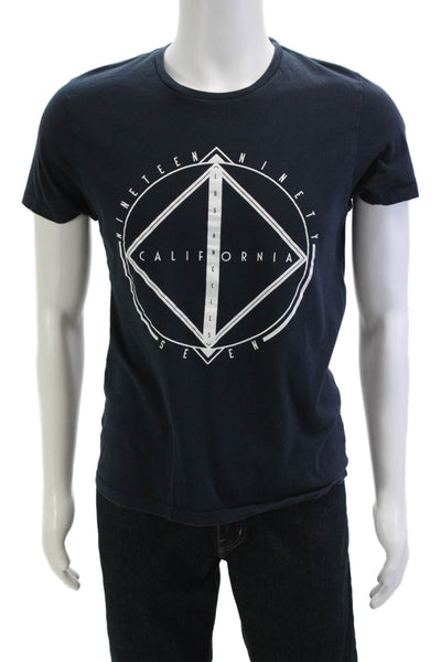 Asos Mens Dark Blue 90s Graphic Cotton Short Sleeve Crew Neck T-Shirt Size M