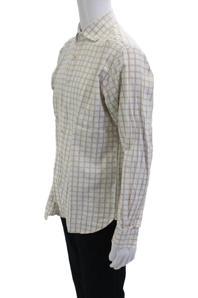 Michael Kors Mens Point Collar Beige Check Dress Shirt Size 16