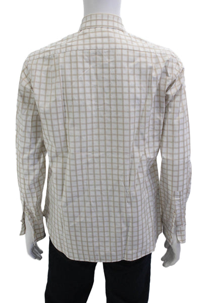 Michael Kors Mens Point Collar Beige Check Dress Shirt Size 16