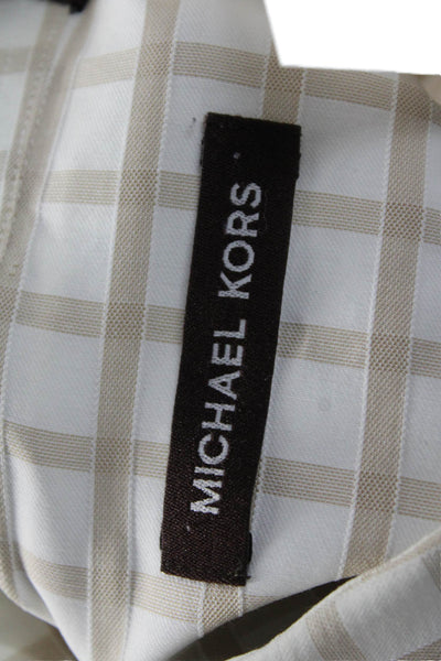 Michael Kors Mens Point Collar Beige Check Dress Shirt Size 16