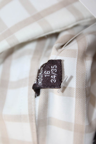 Michael Kors Mens Point Collar Beige Check Dress Shirt Size 16