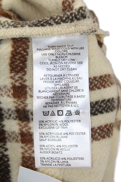 BDG Mens Plaid Button Down Shirt White Brown Wool Blend Size Extra Large