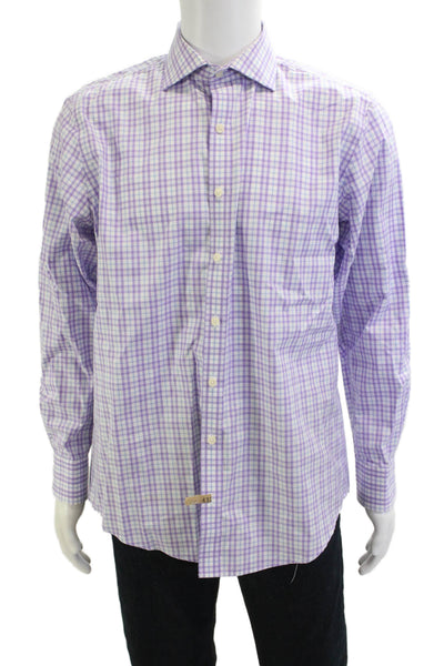 Twillory Mens Purple Check Cotton Dress Shirt Long Sleeve Point Spread Size 16