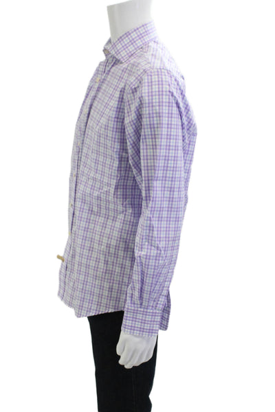 Twillory Mens Purple Check Cotton Dress Shirt Long Sleeve Point Spread Size 16
