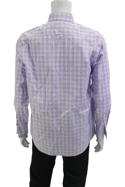 Twillory Mens Purple Check Cotton Dress Shirt Long Sleeve Point Spread Size 16