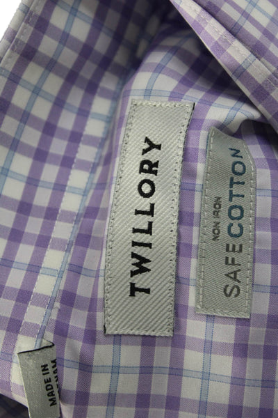 Twillory Mens Purple Check Cotton Dress Shirt Long Sleeve Point Spread Size 16