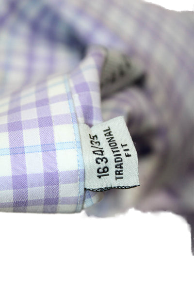 Twillory Mens Purple Check Cotton Dress Shirt Long Sleeve Point Spread Size 16