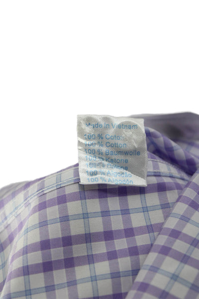 Twillory Mens Purple Check Cotton Dress Shirt Long Sleeve Point Spread Size 16