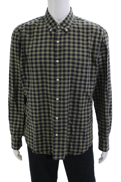 J Crew Mens Button-Down Dark Blue Check Cotton Dress Shirt Size XL