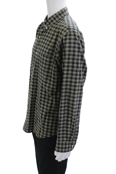 J Crew Mens Button-Down Dark Blue Check Cotton Dress Shirt Size XL