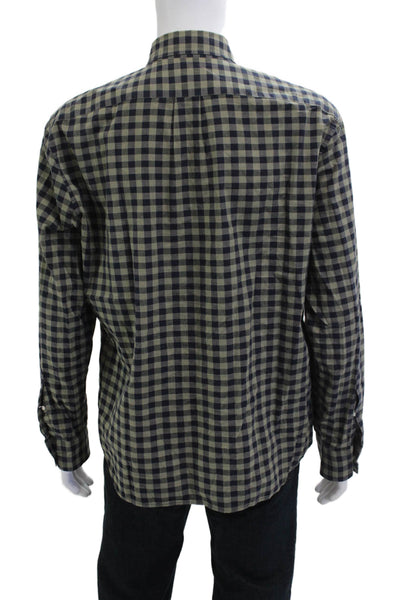 J Crew Mens Button-Down Dark Blue Check Cotton Dress Shirt Size XL