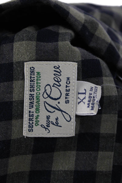 J Crew Mens Button-Down Dark Blue Check Cotton Dress Shirt Size XL