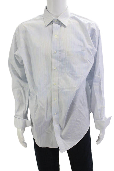 Brooks Brothers Mens Light Blue Striped Cotton Point Dress Shirt Size 16.5