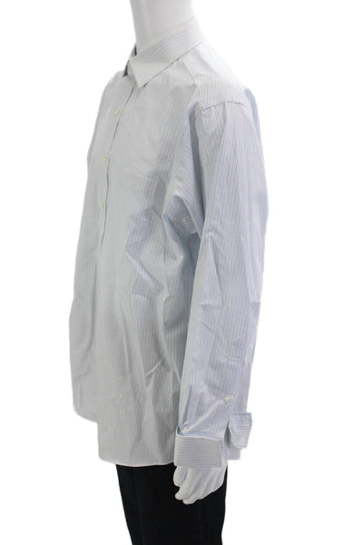 Brooks Brothers Mens Light Blue Striped Cotton Point Dress Shirt Size 16.5