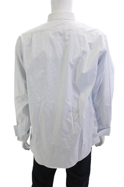 Brooks Brothers Mens Light Blue Striped Cotton Point Dress Shirt Size 16.5