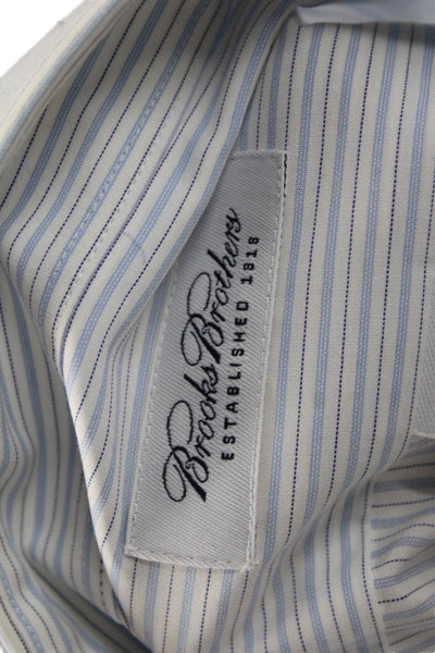 Brooks Brothers Mens Light Blue Striped Cotton Point Dress Shirt Size 16.5
