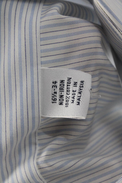 Brooks Brothers Mens Light Blue Striped Cotton Point Dress Shirt Size 16.5