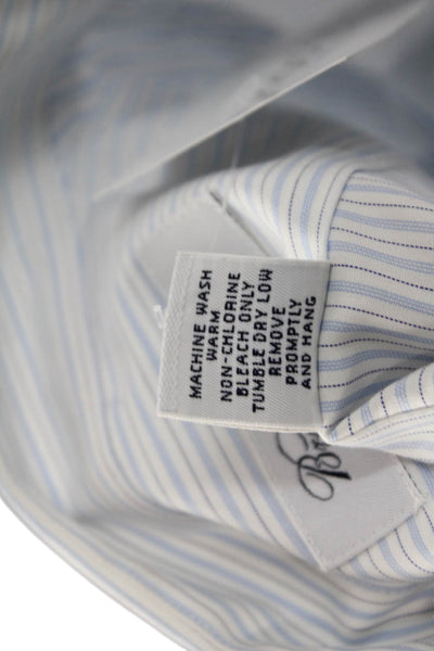 Brooks Brothers Mens Light Blue Striped Cotton Point Dress Shirt Size 16.5