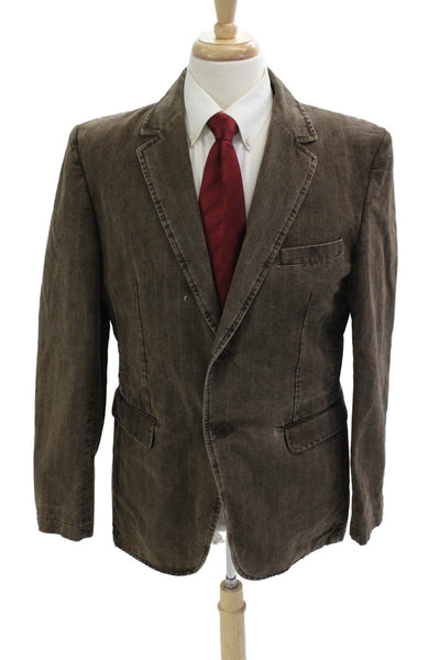 Ted Baker Mens Striped Collared Blazer Brown Long Sleeve Size 6XL