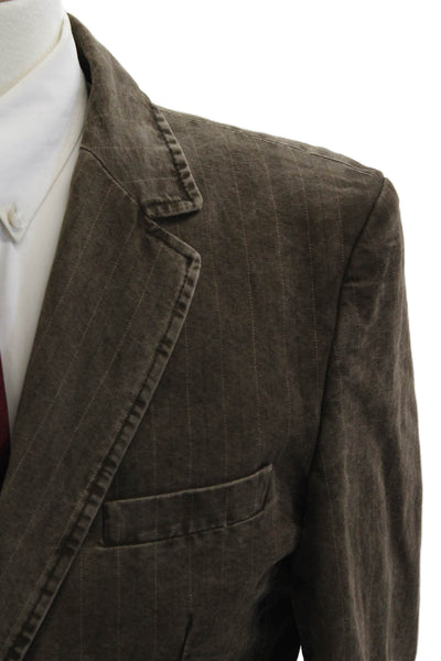 Ted Baker Mens Striped Collared Blazer Brown Long Sleeve Size 6XL