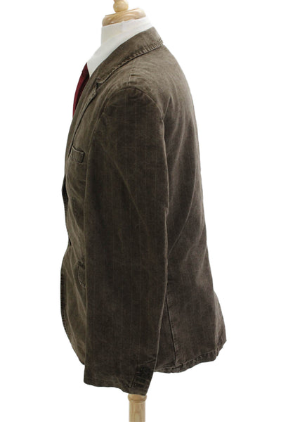 Ted Baker Mens Striped Collared Blazer Brown Long Sleeve Size 6XL