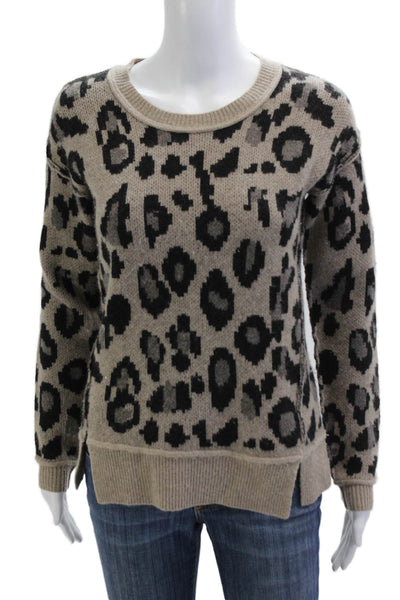 Aqua Cashmere Unisex Pullover Sweater Beige Leopard Cashmere Size XS