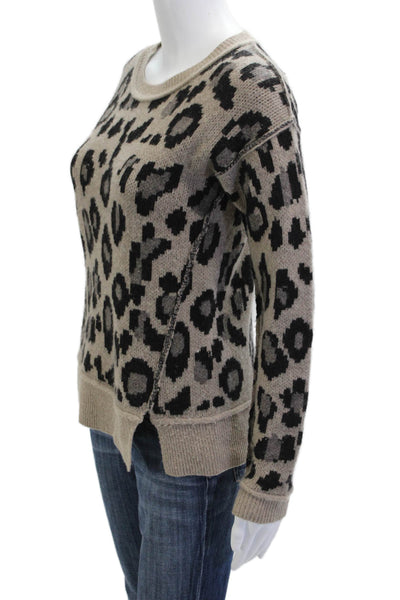 Aqua Cashmere Unisex Pullover Sweater Beige Leopard Cashmere Size XS