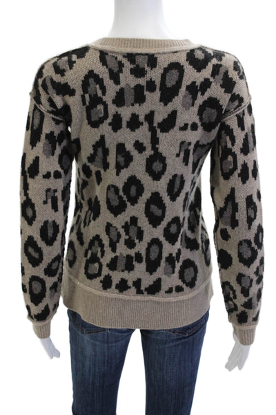 Aqua Cashmere Unisex Pullover Sweater Beige Leopard Cashmere Size XS