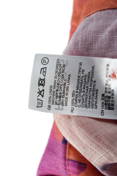 Reiss Women Cropped Floral Linen Collared Button Up Blouse Orange Size 0