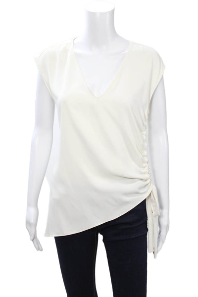 Amanda Uprichard Womens White Cotton V-Neck Sleeveless Blouse Drawstring Size S