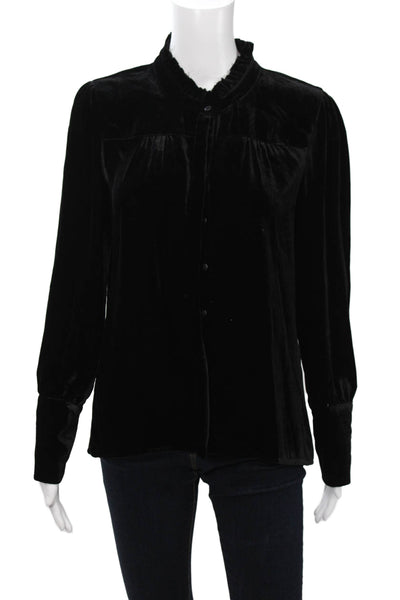 Go By GoSilk Women Black Mock Neck Long Sleeve Button Up Blouse Size S