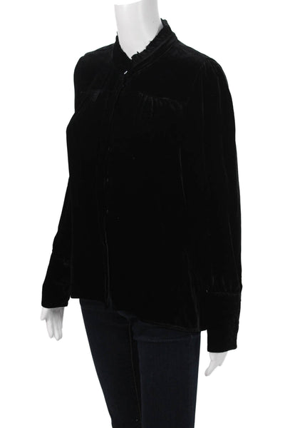 Go By GoSilk Women Black Mock Neck Long Sleeve Button Up Blouse Size S