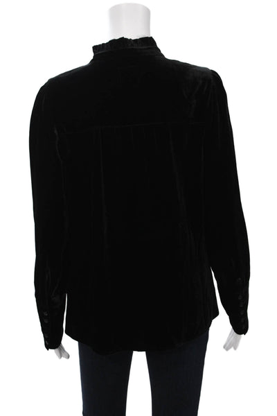 Go By GoSilk Women Black Mock Neck Long Sleeve Button Up Blouse Size S