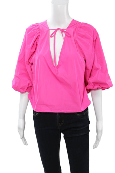 Maliparmi Womens Pink 80s Polyester Blouse 3/4 Sleeve Drawstring Solid Size 44