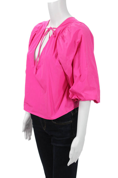 Maliparmi Womens Pink 80s Polyester Blouse 3/4 Sleeve Drawstring Solid Size 44