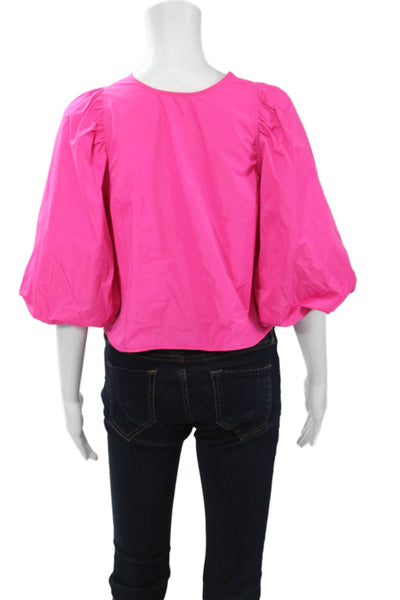 Maliparmi Womens Pink 80s Polyester Blouse 3/4 Sleeve Drawstring Solid Size 44