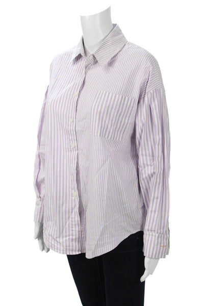 Vero Alfie Womens Purple Striped Button Up Long Sleeve Cotton Top Size 1