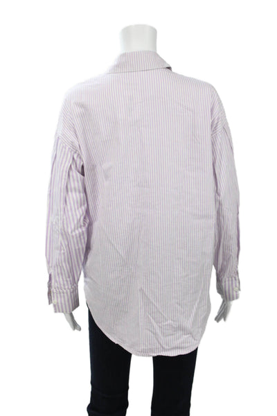 Vero Alfie Womens Purple Striped Button Up Long Sleeve Cotton Top Size 1