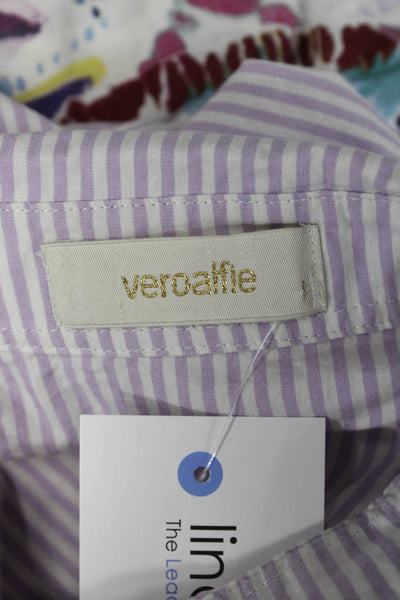 Vero Alfie Womens Purple Striped Button Up Long Sleeve Cotton Top Size 1