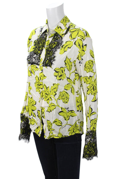 Le Superbe Women Black Floral Collared Button-Up Long Sleeve Blouse Size 2