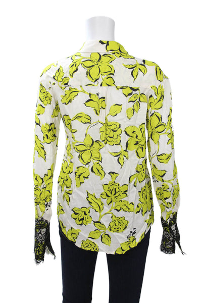 Le Superbe Women Black Floral Collared Button-Up Long Sleeve Blouse Size 2